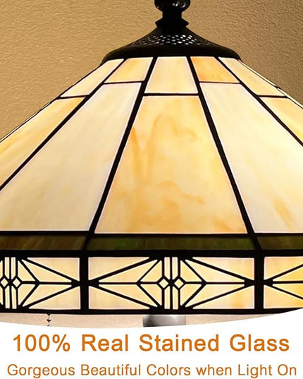 Capulina Tiffany Floor Lamp 2-Light 16x16x63 Inches Vintage Cream Style Stained Glass Standing Reading Lamp for Living Room Bedroom Office Home - LeafyLoom