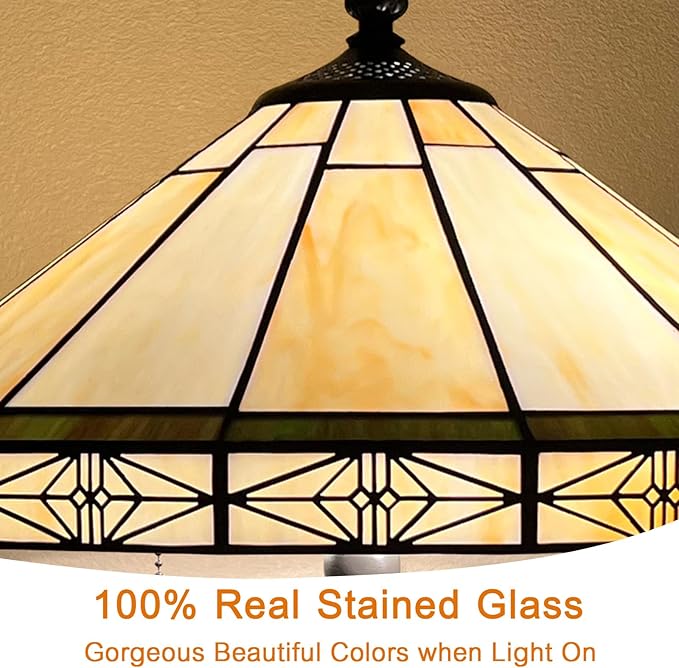 Capulina Tiffany Floor Lamp 2-Light 16x16x63 Inches Vintage Cream Style Stained Glass Standing Reading Lamp for Living Room Bedroom Office Home - LeafyLoom