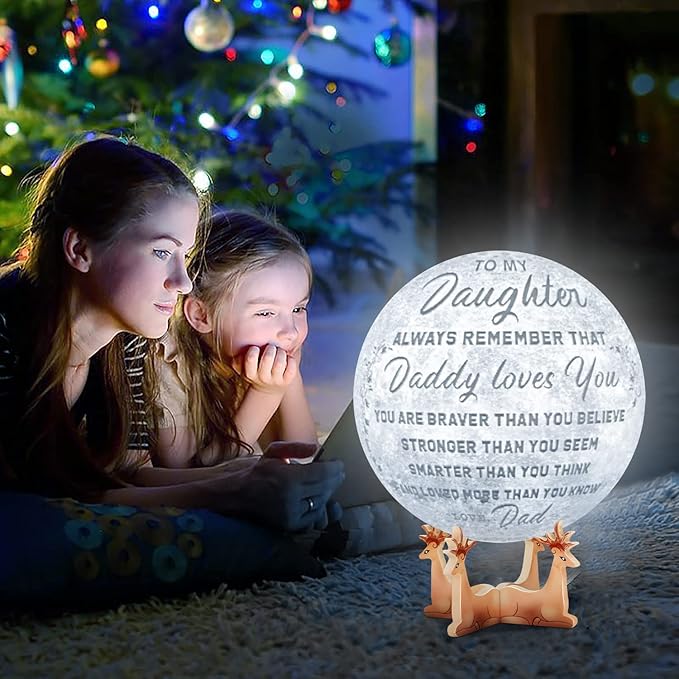 Engraved 3D Moon Lamp Christmas Gifts for Daughter, to My Daughter from Dad, Personalized 5.9 Inch 3D Printing Moon Light for Daughter Birthdays Graduation Gifts - LeafyLoom