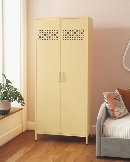 Mr. Kate Annie Tall Metal 2 Door Cabinet, Sunny Yellow - LeafyLoom