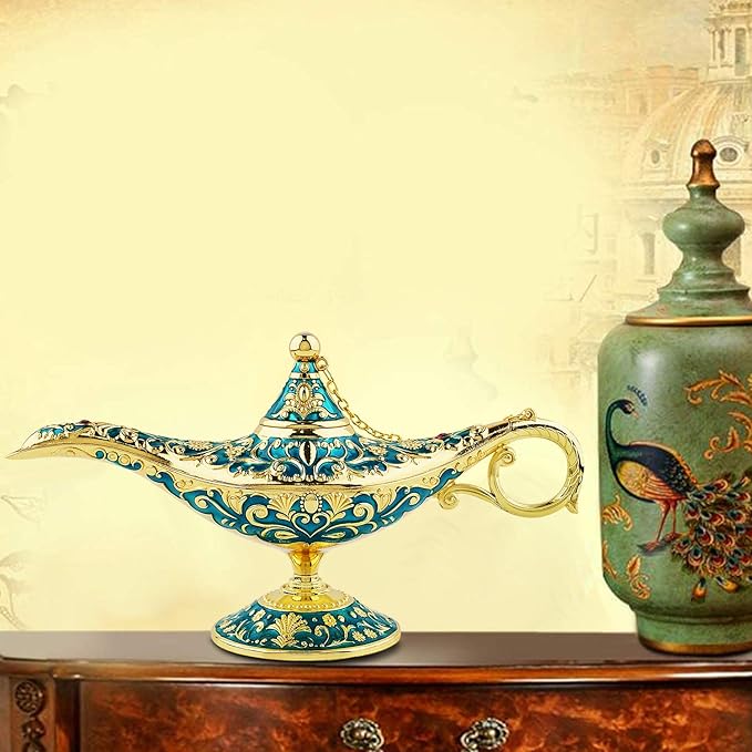 Vintage Legend Aladdin Lamp Magic Genie Wishing Light,Collectable Rare Classic Arabian Costume Props Lamp Tabletop Decor Crafts for Home/Wedding Decoration&Gift for Party/Halloween/Birthday - LeafyLoom