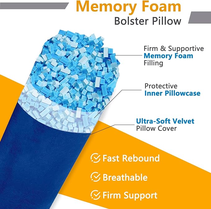 Body Pillow, Memory Foam Round Body Pillows for Adults, Firm Long Bolster Pillow for Bed, Cylinder Tube Roll Pillow with Velvet Cover, 47x7.87 Inches, Navy Blue - LeafyLoom