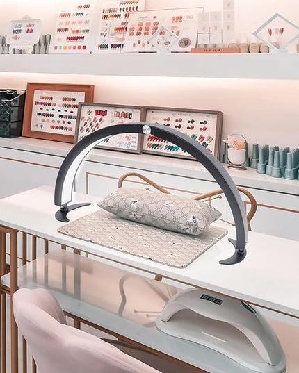 Half Moon Light for Nail Desk, 29in Half Moon Table Lamp Nail Desk Lamp with Wire Controller & Remote, Lash Light Lamp for Eyelash Extensions Tattoo PMU, 7 Cool/Warm Tones & 10 Brightness - LeafyLoom