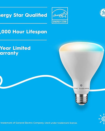 GE CYNC Smart LED Light Bulbs, Tunable White, Bluetooth and Wi-Fi, Works with Alexa and Google, BR30 Indoor Floodlights (2 Pack) CYNCSmartHome