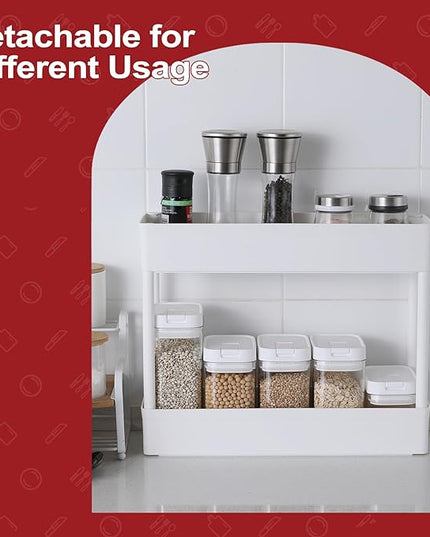 3 Tier Slim Storage Cart, Kitchen Mobile Shelving Unit Organizer, Rolling Cart with Lockable Wheels, Utility Cart for Tight Spaces on Kitchen Office Apartments Dormitory Bathroom, White - LeafyLoom
