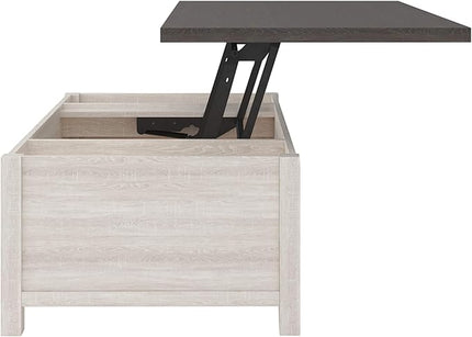 Signature Design by Ashley Dorrinson Farmhouse Lift Top Coffee Table with Storage, Antique White & Brown - LeafyLoom