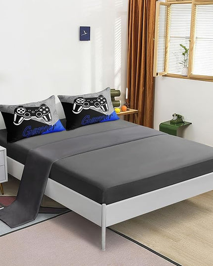 6 Pieces Gaming Bedding Set Queen Size for Boys Gamer Comforter Set for Boys Girls Kids Teens 6 Piece Bed in A Bag Video Game Bedding for Gamer Room Decorative Queen50 - LeafyLoom