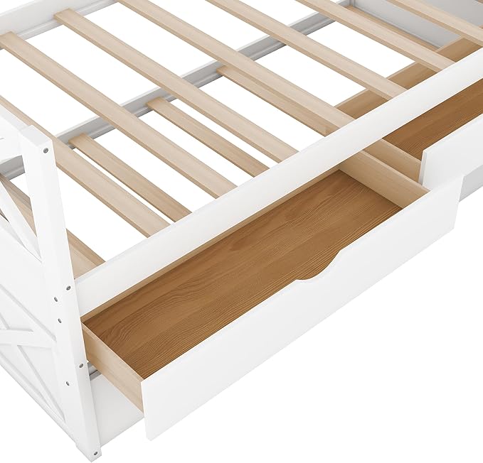Twin Daybed with Storage Drawers and Trundle Bed, Wood Twin Size Captain’s Bed Frame for Bedroom Living Room Guest Room, White - LeafyLoom