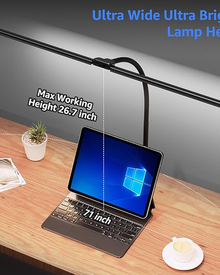 ShineTech LED Desk Lamp for Home Office, 5000K Bright Double Head Architect Task Lamps with Clamp, Dimmable Adjustable Flexible Gooseneck, Black - LeafyLoom