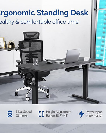 Standing Desk, Height Adjustable Desks with Powerful Motor and Cable Management,electric Sit Stand Desk with Hight Preset Design for Home Office Use 55x24 in Black - LeafyLoom