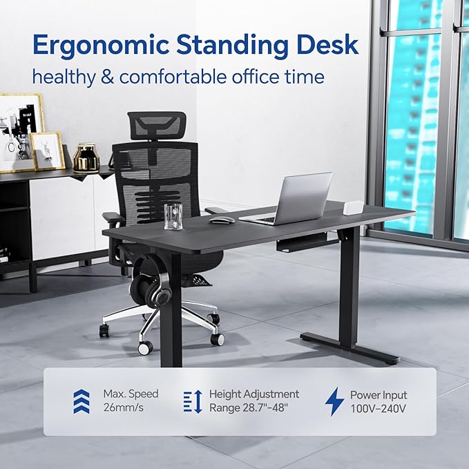 Standing Desk, Height Adjustable Desks with Powerful Motor and Cable Management,electric Sit Stand Desk with Hight Preset Design for Home Office Use 55x24 in Black - LeafyLoom