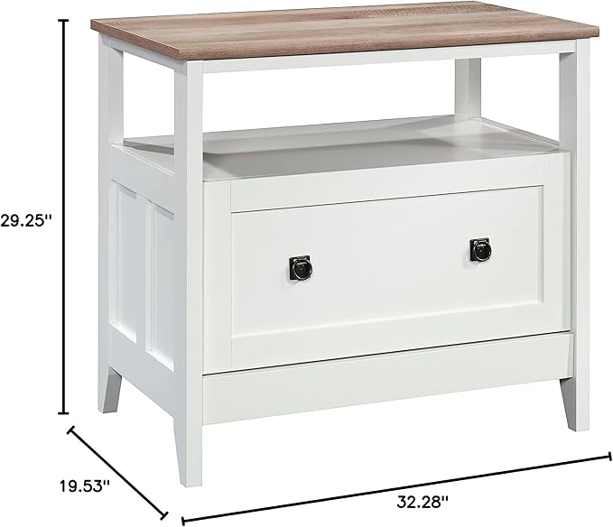 Sauder August Hill Lateral File, L: 19.53" x W: 32.28" x H: 29.25", Soft White Finish - LeafyLoom