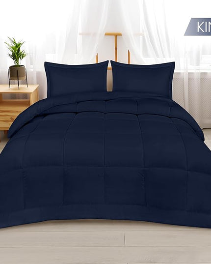 Utopia Bedding King Size Comforter Set with 2 Pillow Shams, Bedding Comforter Sets, Down Alternative Navy Comforter, Soft and Comfortable, Machine Washable - LeafyLoom