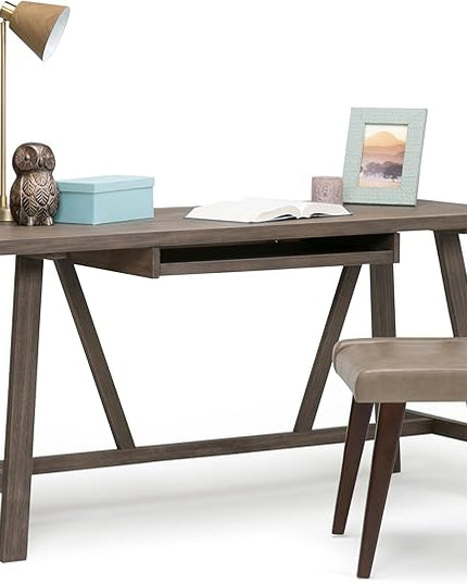 SIMPLIHOME Dylan SOLID WOOD Modern Industrial 60 inch Wide Home Office Desk, Writing Table, Workstation, Study Table Furniture in Driftwood - LeafyLoom