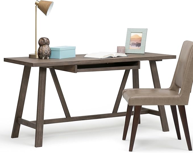 SIMPLIHOME Dylan SOLID WOOD Modern Industrial 60 inch Wide Home Office Desk, Writing Table, Workstation, Study Table Furniture in Driftwood - LeafyLoom