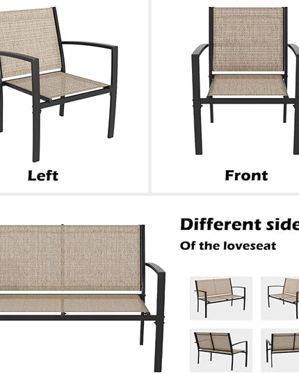Greesum 4 Pieces Patio Furniture Set, Outdoor Conversation Sets for Patio, Lawn, Garden, Poolside with A Glass Coffee Table, Beige - LeafyLoom