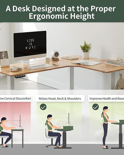 FEZIBO 75 Inches, Supports over 300mlbs, L Shaped Standing Desk Reversible, Electric Height Adjustable Corner Stand up Desk, Sit Stand Desk Computer Workstation, White Frame/Light Rustic Brown Top - LeafyLoom