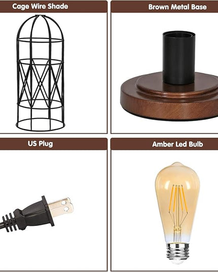 Touch Control Table Lamp, Industrial Bedside Lamp with 3 Way Dimmable Small Nightstand Lamp Vintage Metal Cage Table Lamp for Bedroom, Kitchen - LeafyLoom