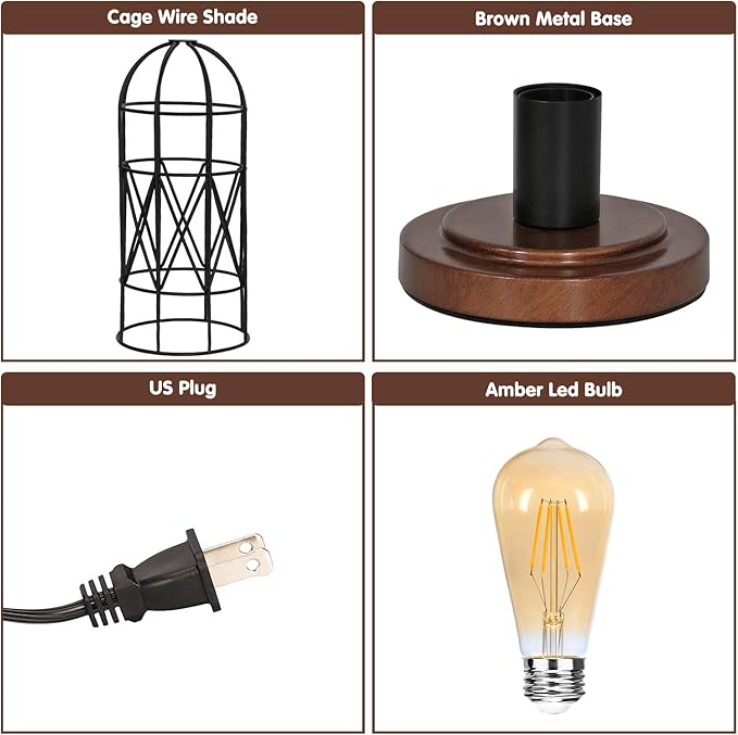 Touch Control Table Lamp, Industrial Bedside Lamp with 3 Way Dimmable Small Nightstand Lamp Vintage Metal Cage Table Lamp for Bedroom, Kitchen - LeafyLoom