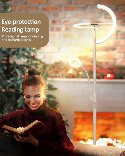 FIMEI Split Floor Lamp with Reading Light, Modern Bright LED Rotatable Standing Lamp with Stepless Dimming and 3000K-6000K Color for Living Room Bedroom Office, Touch and Remote Control, White - LeafyLoom