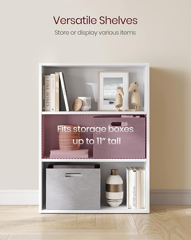 VASAGLE Bookshelf, 23.6 Inches Wide, 3-Tier Open Bookcase with Adjustable Storage Shelves, Floor Standing Unit, Cloud White ULBC163T14 - LeafyLoom