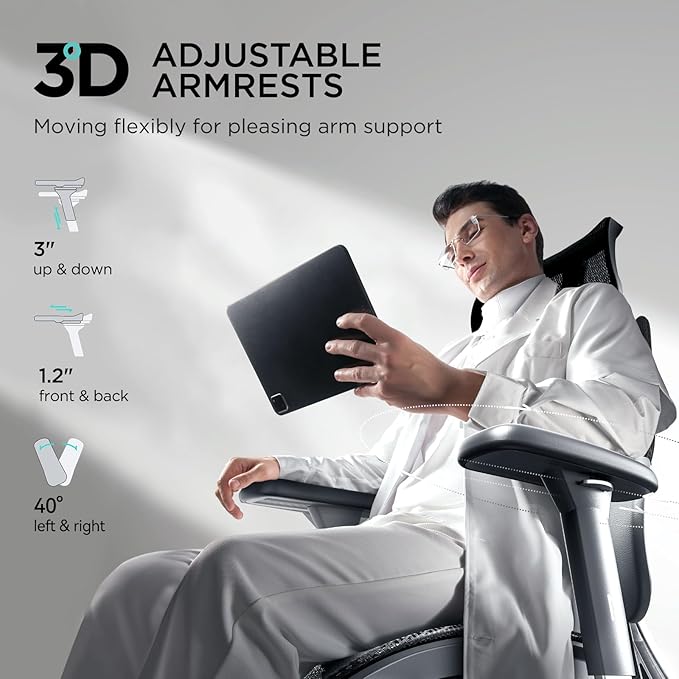 Hbada E3 Ergonomic Office Chair, Big and Tall Office Chair - with 3-Zone Dynamic Lumbar Support, 3D Adjustable Headrest, 3D Adjustable Armrests, Swivel Computer Chair, Black(No Footrest) - LeafyLoom