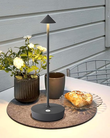 Set of 2 Rechargeable Cordless Table Lamp,6000mAh LED Battery Operated Desk Lamp Touch 3 Color Dimming Portable Outdoor Waterproof Table Light for Patio/Restaurant/Dining/Home (Grey) - LeafyLoom