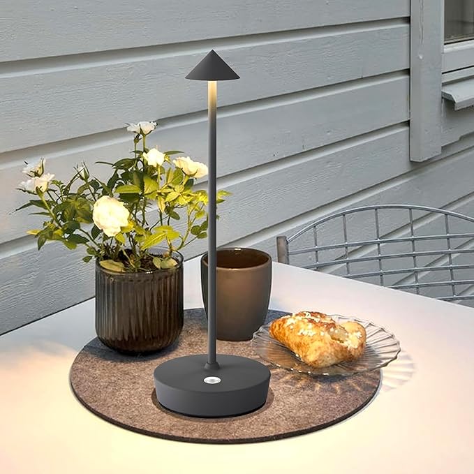 Set of 2 Rechargeable Cordless Table Lamp,6000mAh LED Battery Operated Desk Lamp Touch 3 Color Dimming Portable Outdoor Waterproof Table Light for Patio/Restaurant/Dining/Home (Grey) - LeafyLoom