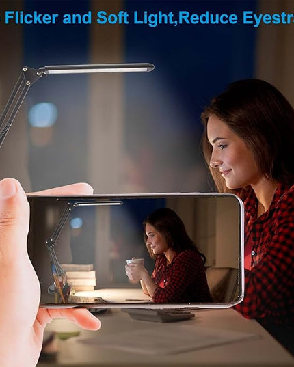 LED Desk Lamp, Metal Swing Arm Lamp, Eye-Caring Dimmable Table Lamp led,Flexible Arm Table Lamp led, 3 Color Modes, 9 Brightness Dimming Reading Light with USB Port - LeafyLoom