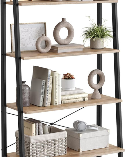 VASAGLE Ladder Shelf, 4-Tier Bookshelf, Storage Rack, Bookcase with Steel Frame, for Living Room, Home Office, Kitchen, Bedroom, Industrial Style, Camel Brown and Black ULLS144B50 - LeafyLoom