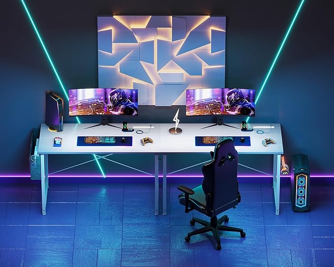 AODK 40 inch Small Computer Desk with Power Outlet for Small Spaces Home Office Student Laptop PC Writing Desks with Storage Bag Headphone Hook, White - LeafyLoom