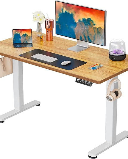 ErGear Height Adjustable Electric Standing Desk, 44 x 24 Inches Small Sit Stand up Desk, Memory Computer Home Office Desk (Light Vintage Brown) - LeafyLoom