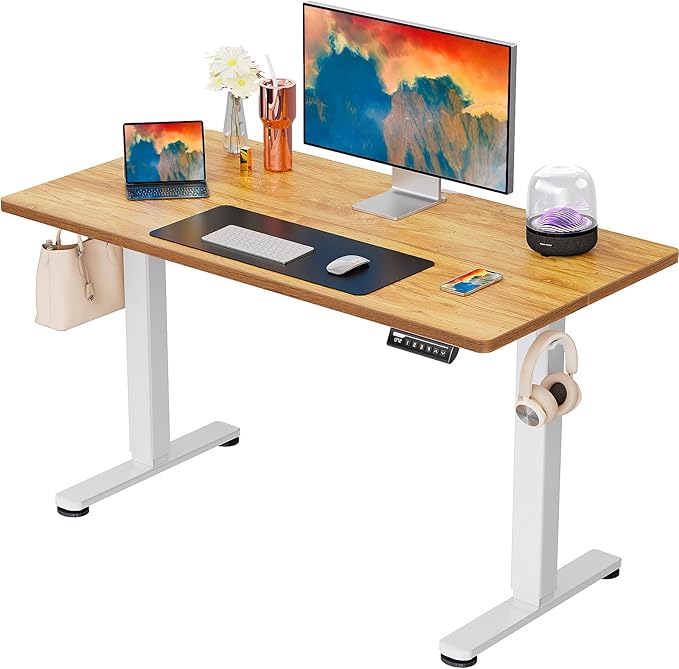 ErGear Height Adjustable Electric Standing Desk, 44 x 24 Inches Small Sit Stand up Desk, Memory Computer Home Office Desk (Light Vintage Brown) - LeafyLoom