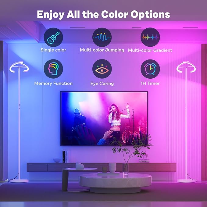 White RGBCW Floor Lamp, Bright Color Changing RGB Standing Lamp, Modern Stepless Dimmable LED Tall Lamp with Remote Control, 20W 3000-6000K Floor Lamps for Living Room, Bedroom, Office - LeafyLoom