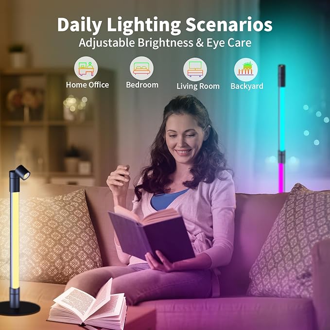 BRIMAX RGBWIC Corner Floor Lamp, DIY Detachable LED Floor Lamp with Spotlight, Smart Corner Lamp with 16 Million DIY Colors&Music Sync, App&Remote Control for Living Room Bedroom Study Room Christmas - LeafyLoom