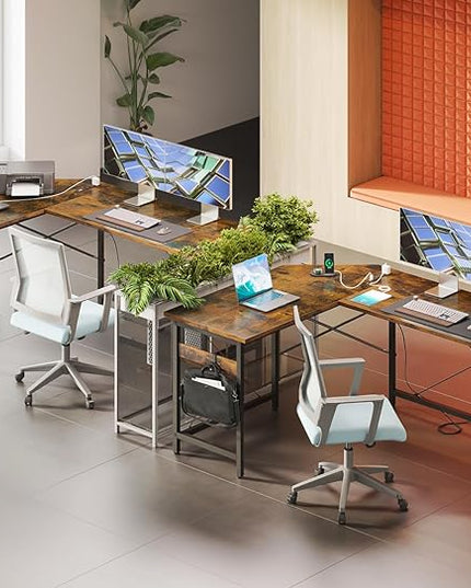 Coleshome 59" L Shaped Gaming Desk with Outlet, L Shaped Desk with CPU Stand, Corner Computer Desk, Home Office Desk, Writing Desk, Vintage - LeafyLoom