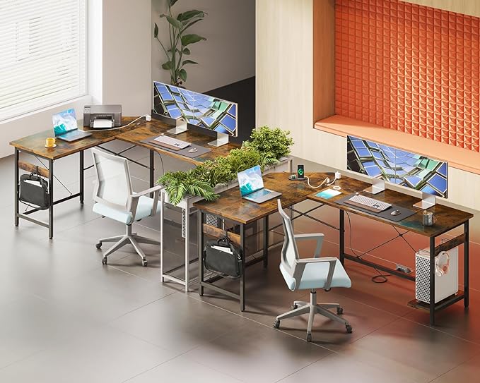 Coleshome 59" L Shaped Gaming Desk with Outlet, L Shaped Desk with CPU Stand, Corner Computer Desk, Home Office Desk, Writing Desk, Vintage - LeafyLoom