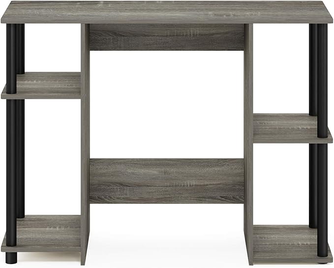 Furinno Jaya Computer Study Desk With Open Storage, French Oak Grey/Black - LeafyLoom