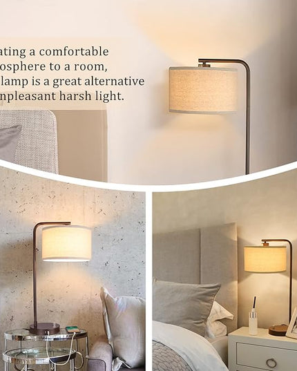 Side Table Lamp with Dual USB Ports, Dimmable Bedside Lamp Modern Nightstand Lamp Desk Reading Lamp with Linen Lampshade for Bedroom, Living Room, Study Room, Office, 9W 3000K LED Bulb Included - LeafyLoom