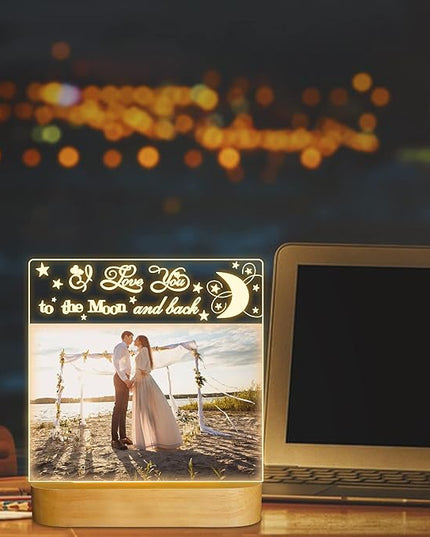 Attivolife Light up Picture Frame, Love You to the Moon and Back Night Light, Warm Color LED Lamp Decor, Romantic Birthday Christmas Thanksgiving Gifts for Lover Wife Husband Family 4x6 Inch - LeafyLoom