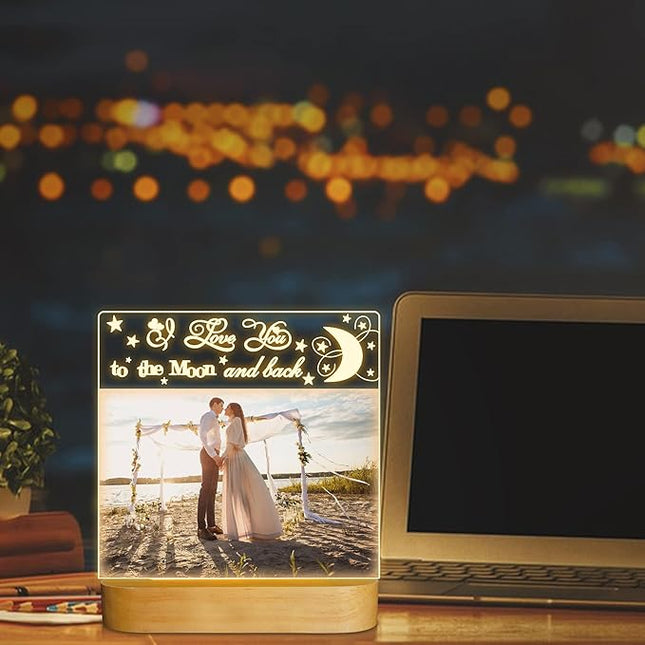 Attivolife Light up Picture Frame, Love You to the Moon and Back Night Light, Warm Color LED Lamp Decor, Romantic Birthday Christmas Thanksgiving Gifts for Lover Wife Husband Family 4x6 Inch - LeafyLoom