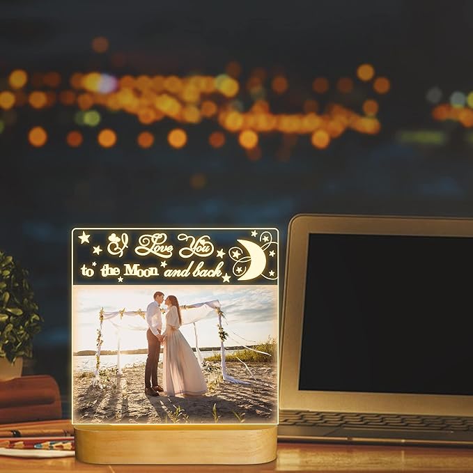 Attivolife Light up Picture Frame, Love You to the Moon and Back Night Light, Warm Color LED Lamp Decor, Romantic Birthday Christmas Thanksgiving Gifts for Lover Wife Husband Family 4x6 Inch - LeafyLoom