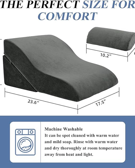 Axelrod Bed Wedge Pillow Set Foam | Adjustable Pillows for Back, Leg and Knee Pain Relief | Post Surgery Ortho Pillow – Anti Snoring, Heartburn, Acid Reflux & GERD- Dark Grey - LeafyLoom