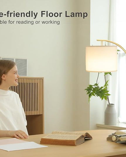 Ambimall Floor Lamp with Remote Control and Stepless Dimmable Bulb, Colors Temperature & Brightness Adjustable, Modern Floor Lamps for Living Room（White Shade & Gold Pole） - LeafyLoom