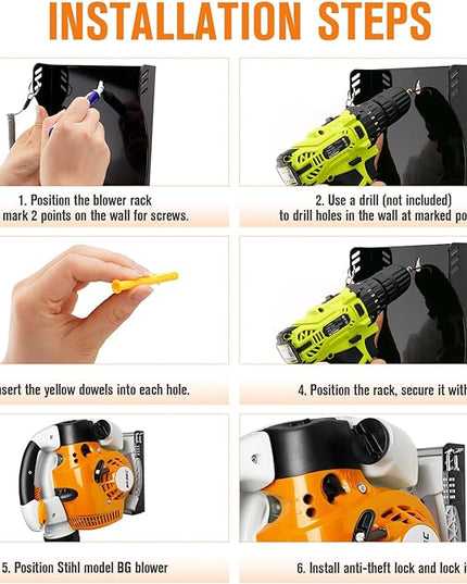 Blower Rack Backpack Blower Mount Compatible with Stihl BG-50,BG-56,BG-66,BG-86, Handheld Blower Holder Mount Rack - LeafyLoom