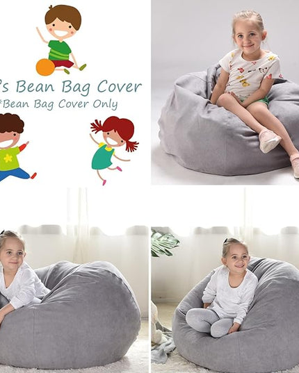 YuppieLife Stuffed Animals Bean Bag Chair Cover Candy-Colored Bean Bag（Just Cover, No Filling）/Large Stuff 'n Sit Organization/Toy Storage Bag/Kids Toys Organizer（27'',Grey） - LeafyLoom