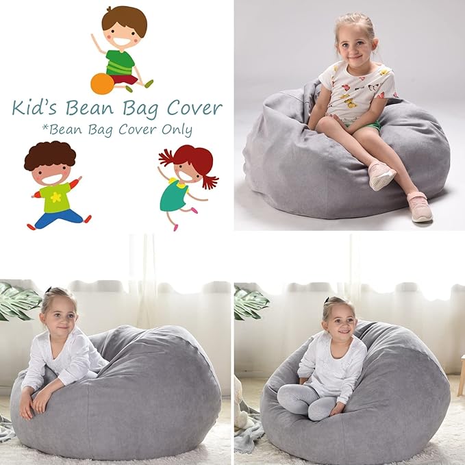 YuppieLife Stuffed Animals Bean Bag Chair Cover Candy-Colored Bean Bag（Just Cover, No Filling）/Large Stuff 'n Sit Organization/Toy Storage Bag/Kids Toys Organizer（27'',Grey） - LeafyLoom