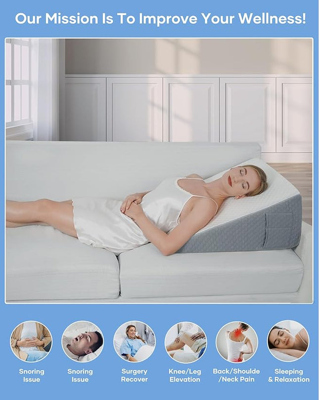 Forias Wedge Pillow 24 * 24 * 12in Bed Wedge Pillow for Sleeping After Surgery Triangle Pillow Wedge for Acid Reflux Gerd Snoring, 1.5in Memory Foam Top, Removable Cover - LeafyLoom