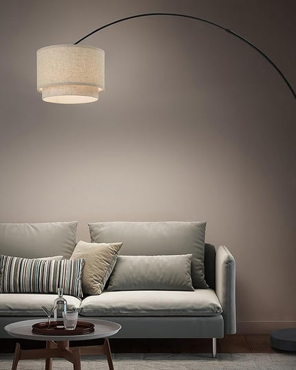 Modern 81" Tall Dimmable REMOTE CONTROL Standing Arc Floor Lamps with for Living Room - Corner Light Arching Lamp with Beige Double Shade and Marble Base - LeafyLoom