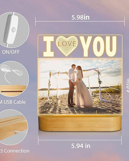 Attivolife I Love You Picture Frame, Light up Photo Frame with Warm LED Night Light, Desktop Display Creative Memory Gifts for Couple Women Mom Valentine Day Wedding Anniversary Present(4x6'' Photo) - LeafyLoom